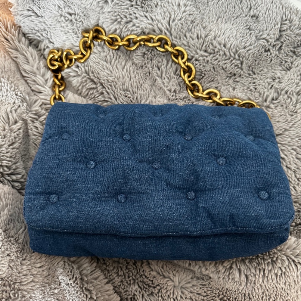 Zara Denim Quilted shoulder bag w/Gold chain strap